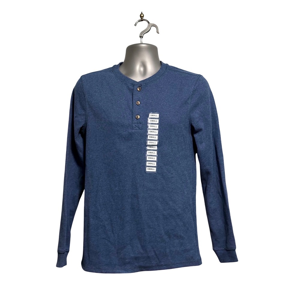 Member's Mark Mens Waffle Knit Thermal Henley Blue Indigo Heather MMTH3936 S